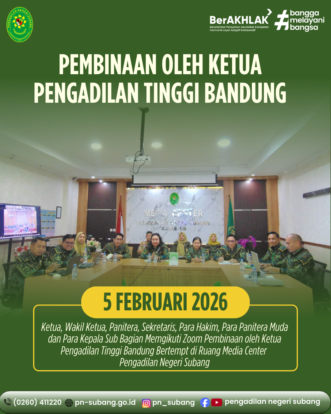 KETUA PENGADILAN TINGGI BANDUNG GELAR PEMBINAAN VIRTUAL BAGI SELURUH SATUAN KERJA SE-WILAYAH HUKUM JAWA BARAT