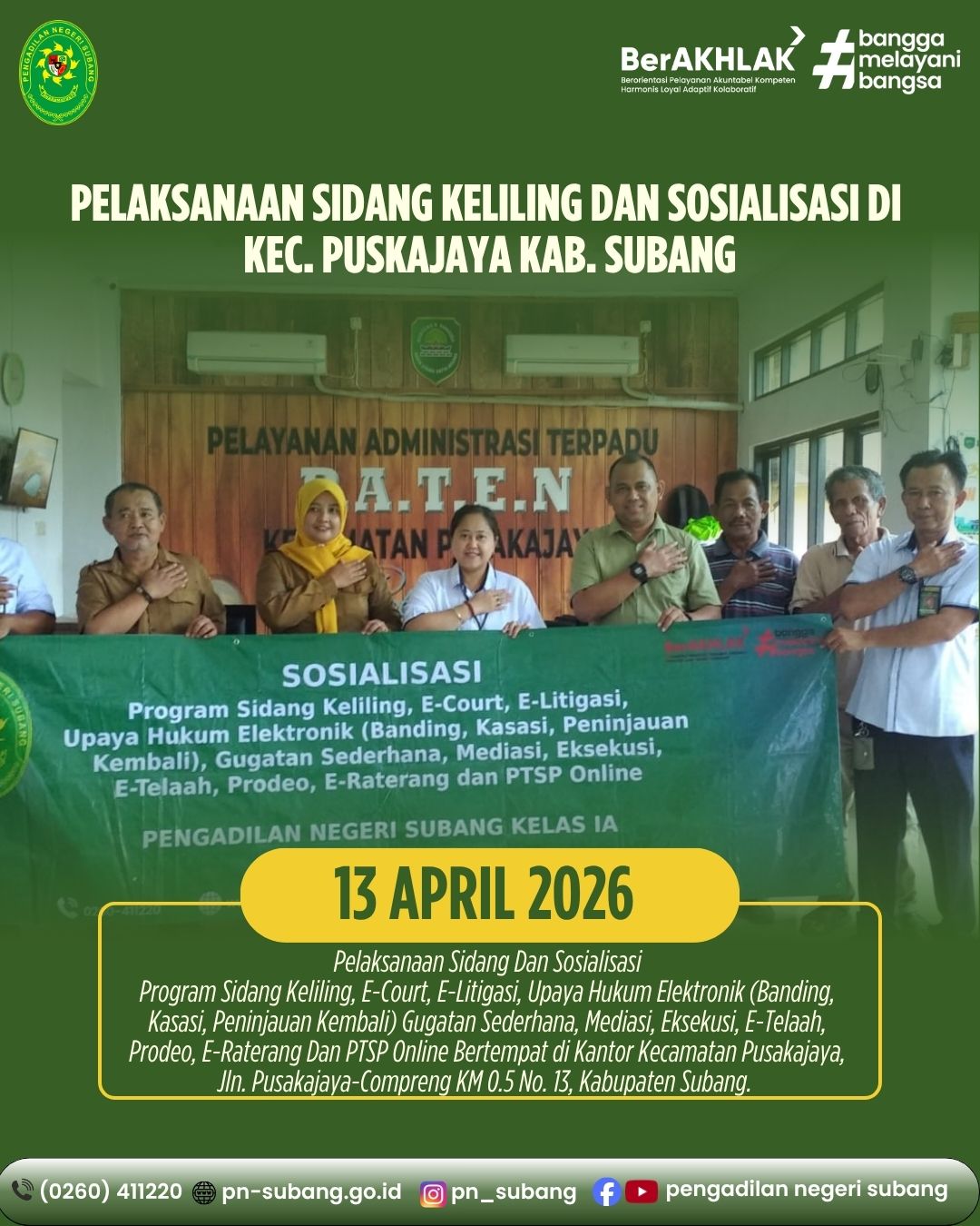 DEKATKAN LAYANAN HUKUM, PN SUBANG GELAR SIDANG KELILING DAN SOSIALISASI INOVASI DIGITAL DI KECAMATAN PUSAKAJAYA