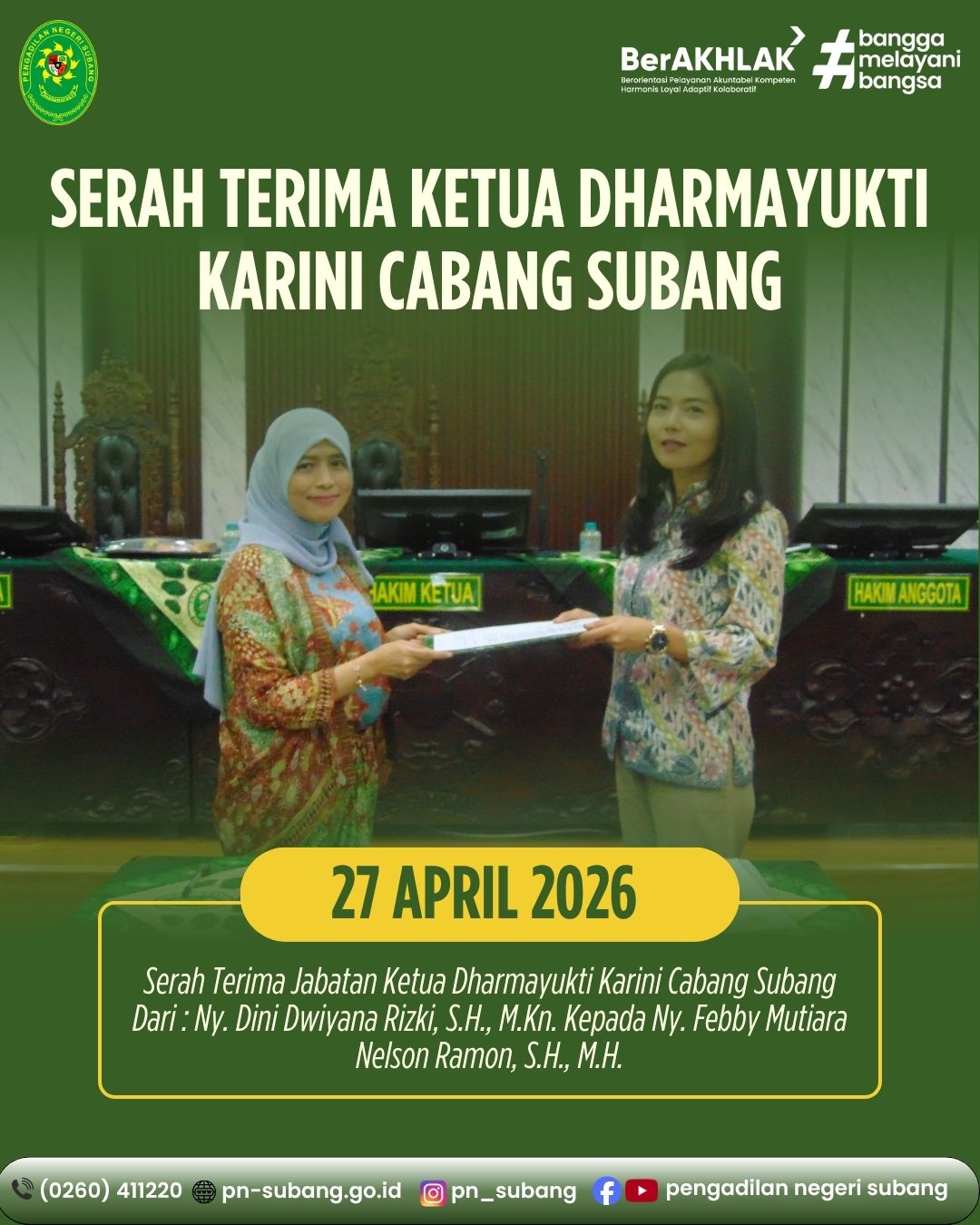 SERAH TERIMA JABATAN KETUA DHARMAYUKTI KARINI CABANG SUBANG