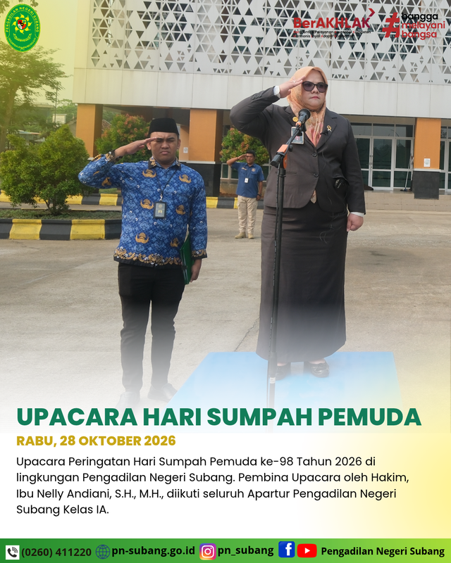 Pengadilan Negeri Subang Kelas IA Gelar Upacara Peringatan Hari Sumpah Pemuda ke-98 Tahun 2026