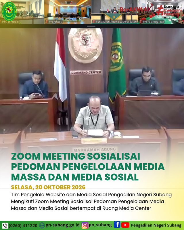 Pengadilan Negeri Subang Kelas IA Ikuti Sosialisasi Pedoman Pengelolaan Media Massa dan Media Sosial secara Daring