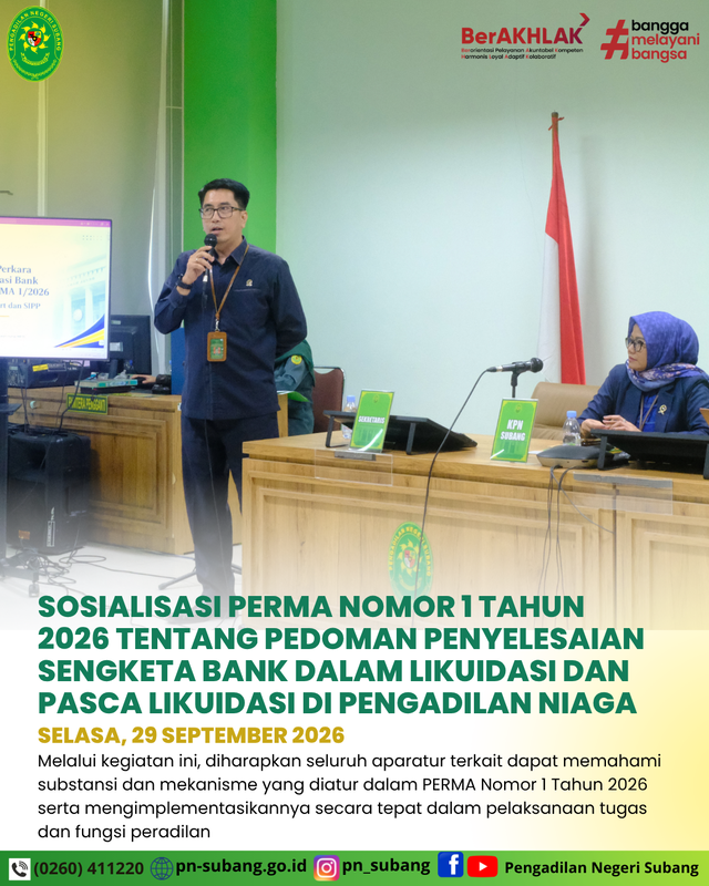Sosialisasi PERMA Nomor 1 Tahun 2026 tentang Pedoman Penyelesaian Sengketa Bank Dalam Likuidasi dan Pasca Likuidasi di Pengadilan Niaga