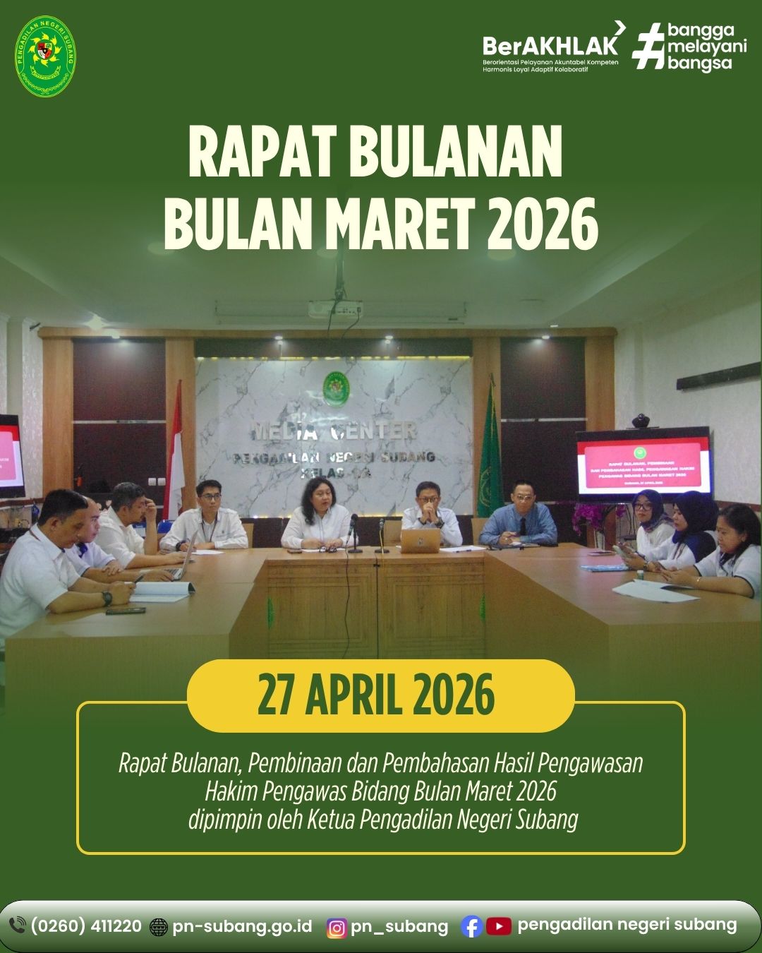 RAPAT BULANAN, PEMBINAAN DAN PEMBAHASAN HASIL PENGAWASAN HAKIM PENGAWAS BIDANG BULAN MARET 2026